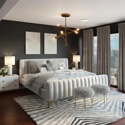 A simple, uncluttered bedroom with a bed positioned against a solid wall, natural morning light coming through a side window